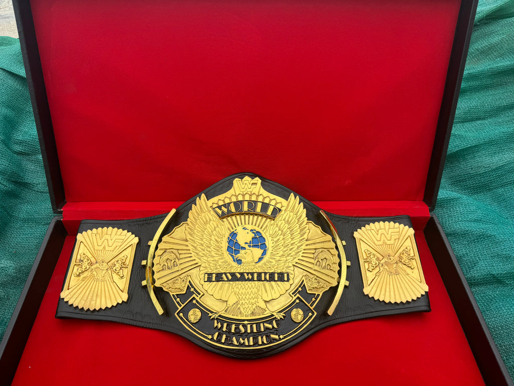 Wwf winged eagle 4mm zinc metal plates double lyre original cowhide leather strap with belt brief case