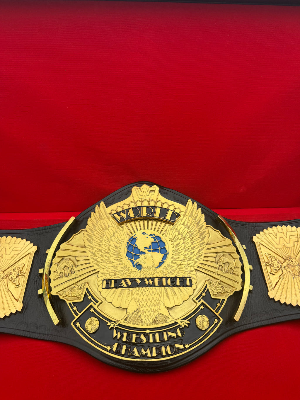 Wwf winged eagle 4mm zinc metal plates double lyre original cowhide leather strap with belt brief case