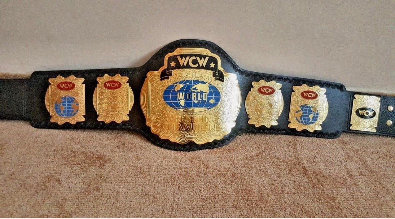 WCW World Tag Team Championship Belt Gold Plated Real Leather