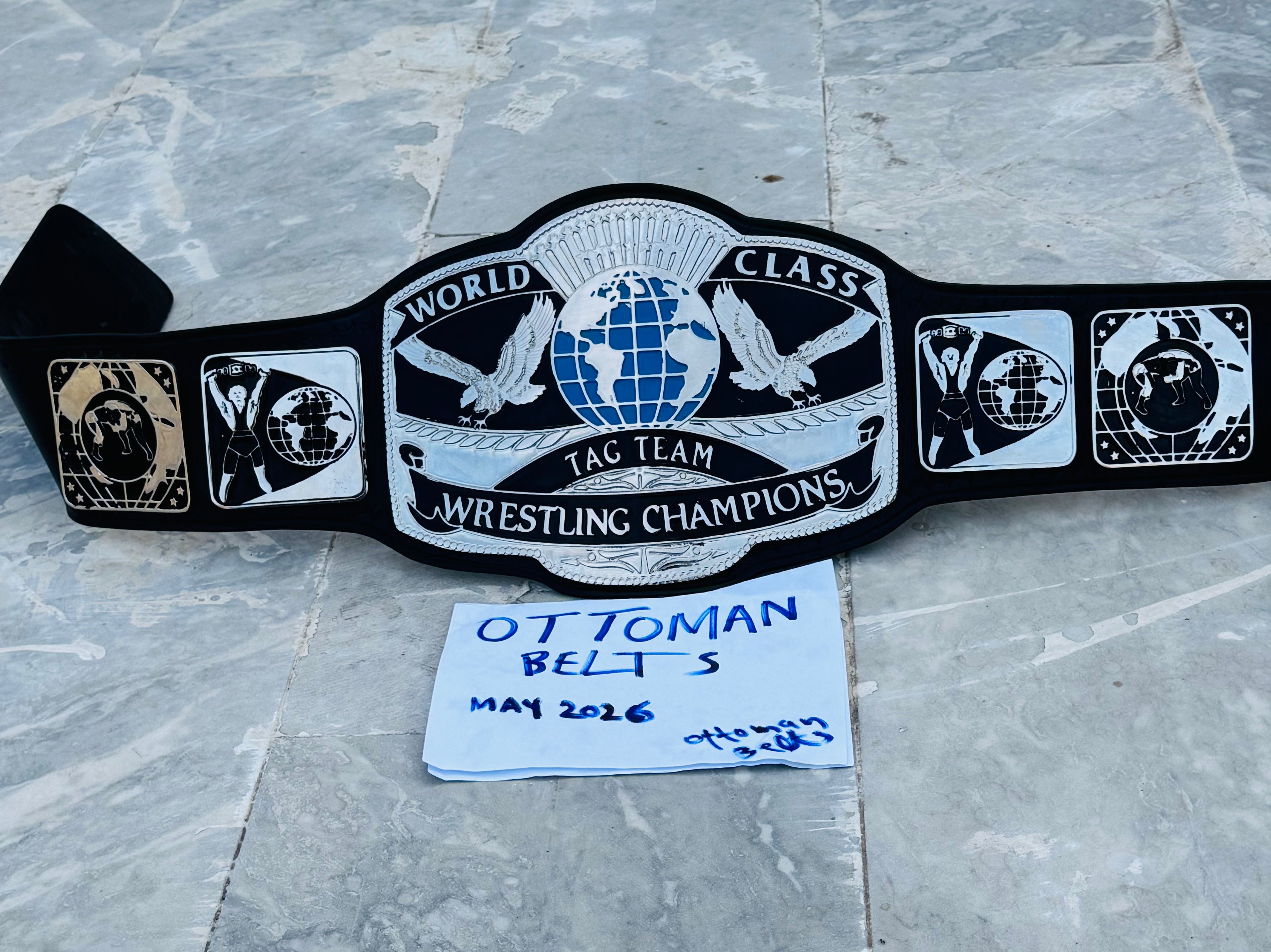 WCWA World Class Tag Team Wrestling Championship Belt 4mm zinc metal Plates & Pure Leather Strap - Adult Size Wrestling Title
