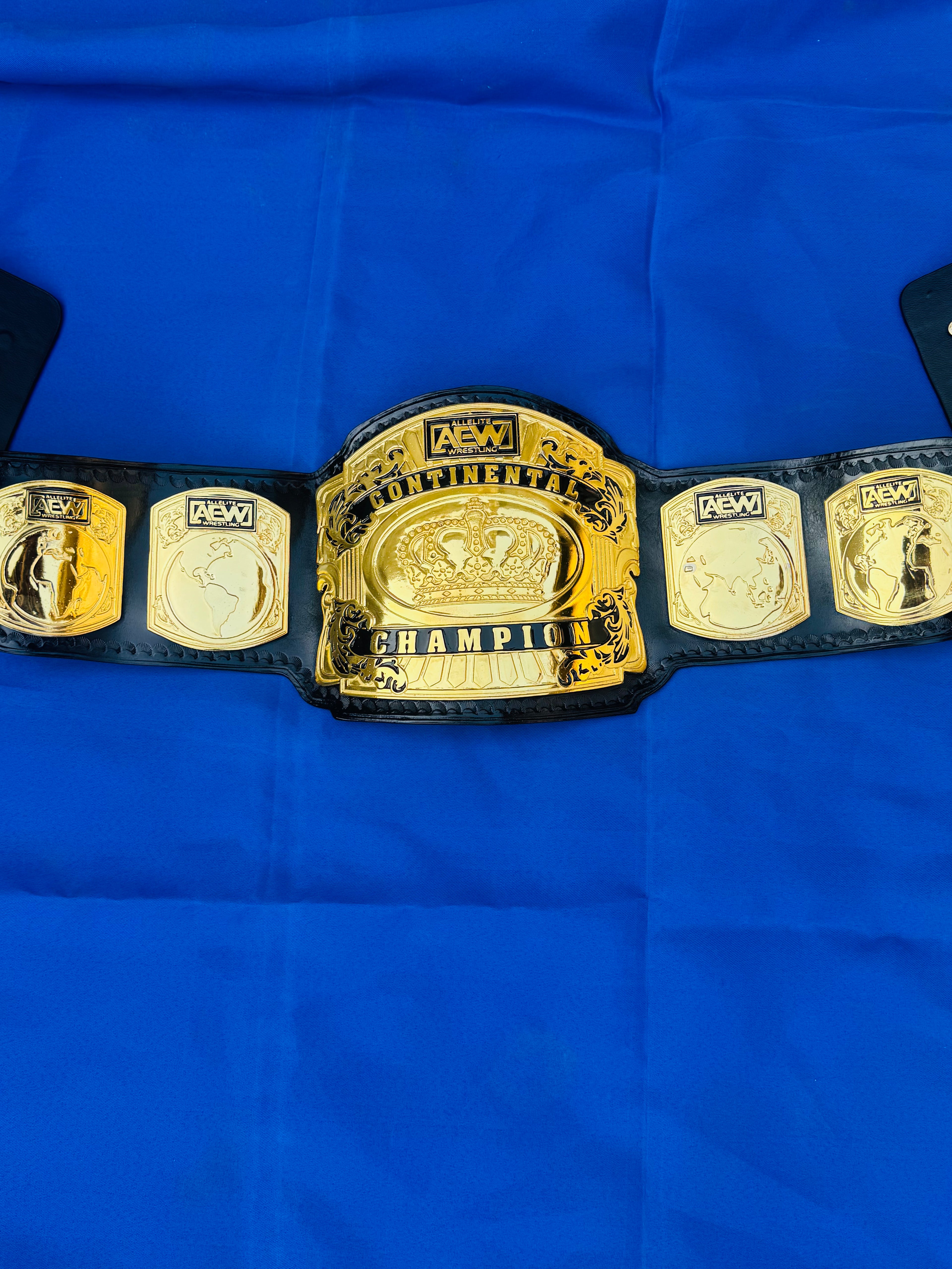 AEW Continental Championship custom belt for wrestling figures 4mm zinc metal plates 24k gold hand tooled leather strap deep etching adults size