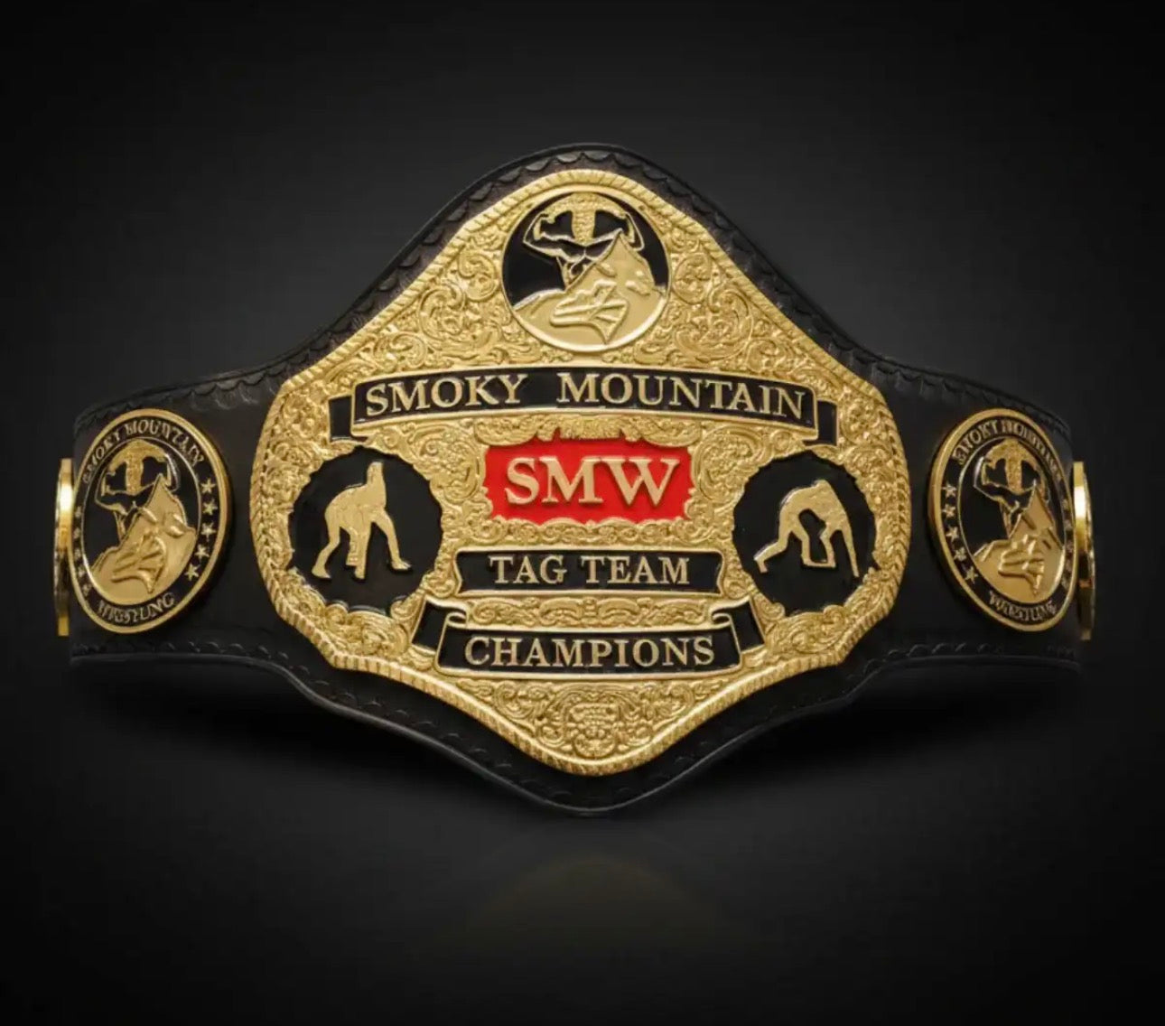 Smoky Mountain tag team Championship Belt Adult SIze 4mm zinc metal plates 24k gold