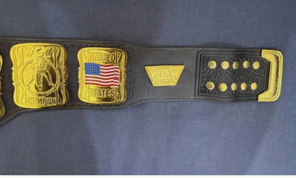 WCW UNITED STATES Championship Heavy Weight Title Replica Belt 4mm Zinc Adult Size 24k gold original cowhide floppy leather strap with hand tooled