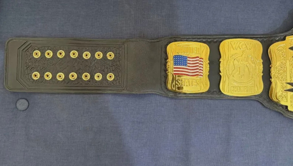 WCW UNITED STATES Championship Heavy Weight Title Replica Belt 4mm Zinc Adult Size 24k gold original cowhide floppy leather strap with hand tooled