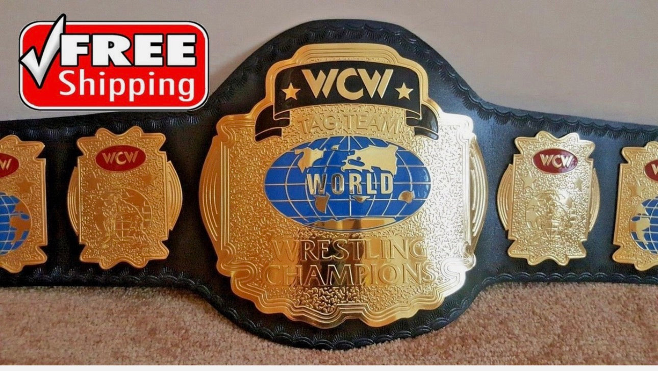 WCW World Tag Team Championship Belt Gold Plated Real Leather