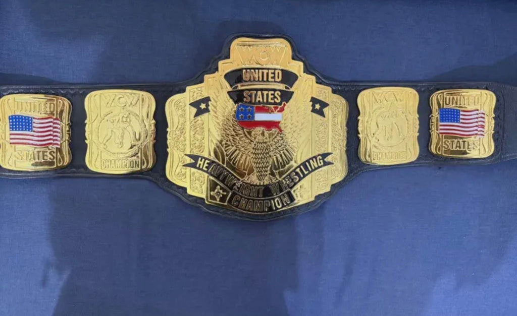 WCW UNITED STATES Championship Heavy Weight Title Replica Belt 4mm Zinc Adult Size 24k gold original cowhide floppy leather strap with hand tooled