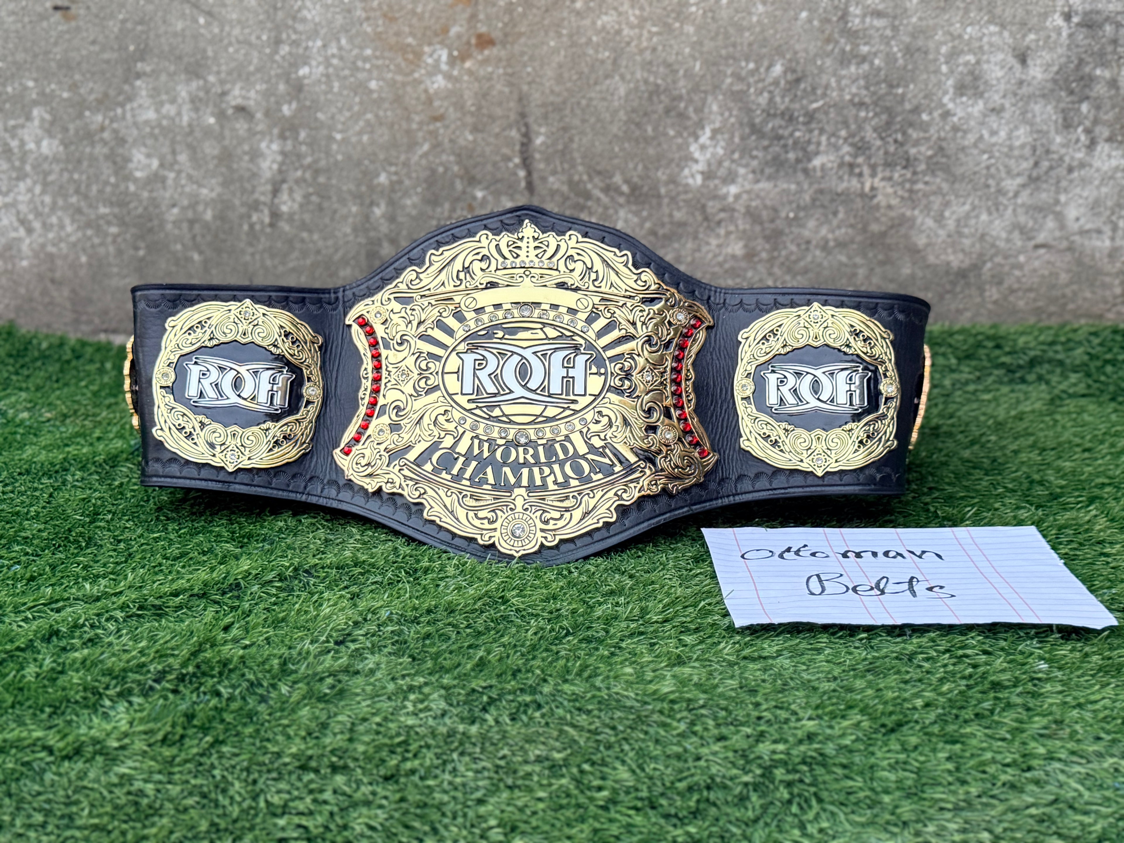 ROH World Television Championship Replica Title Belt 4mm Zinc metal plates deep etching original cowhide leather strap