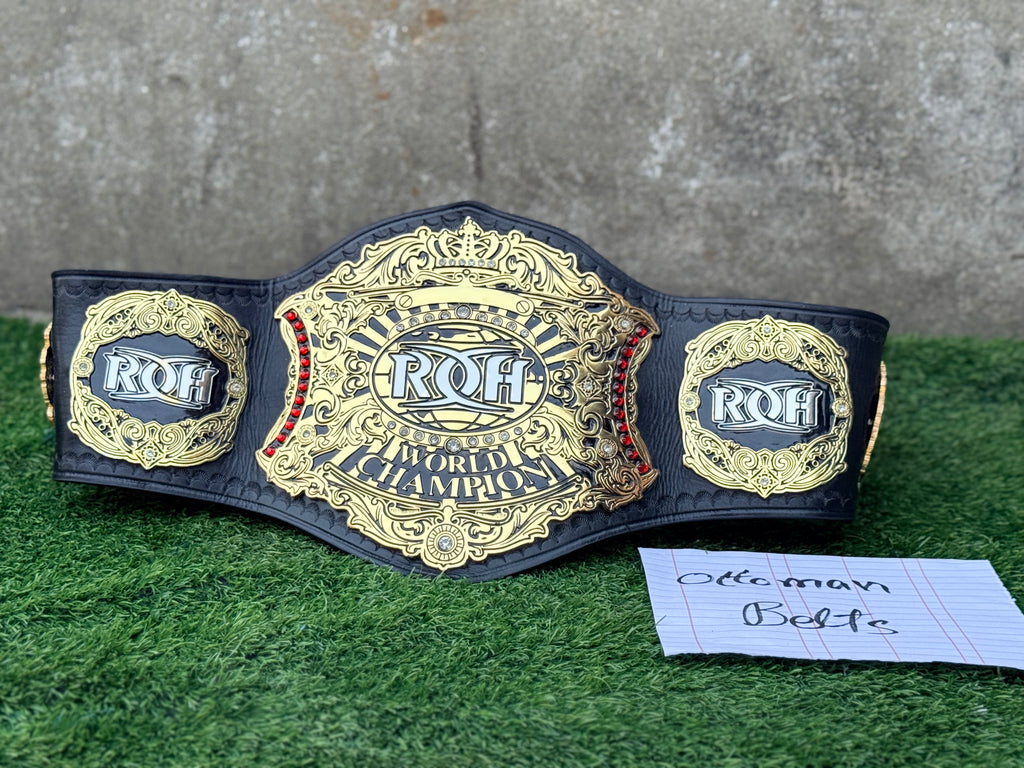 ROH World Television Championship Replica Title Belt 4mm Zinc metal plates deep etching original cowhide leather strap