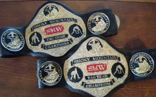Smoky Mountain tag team Championship Belt Adult SIze 4mm zinc metal plates 24k gold