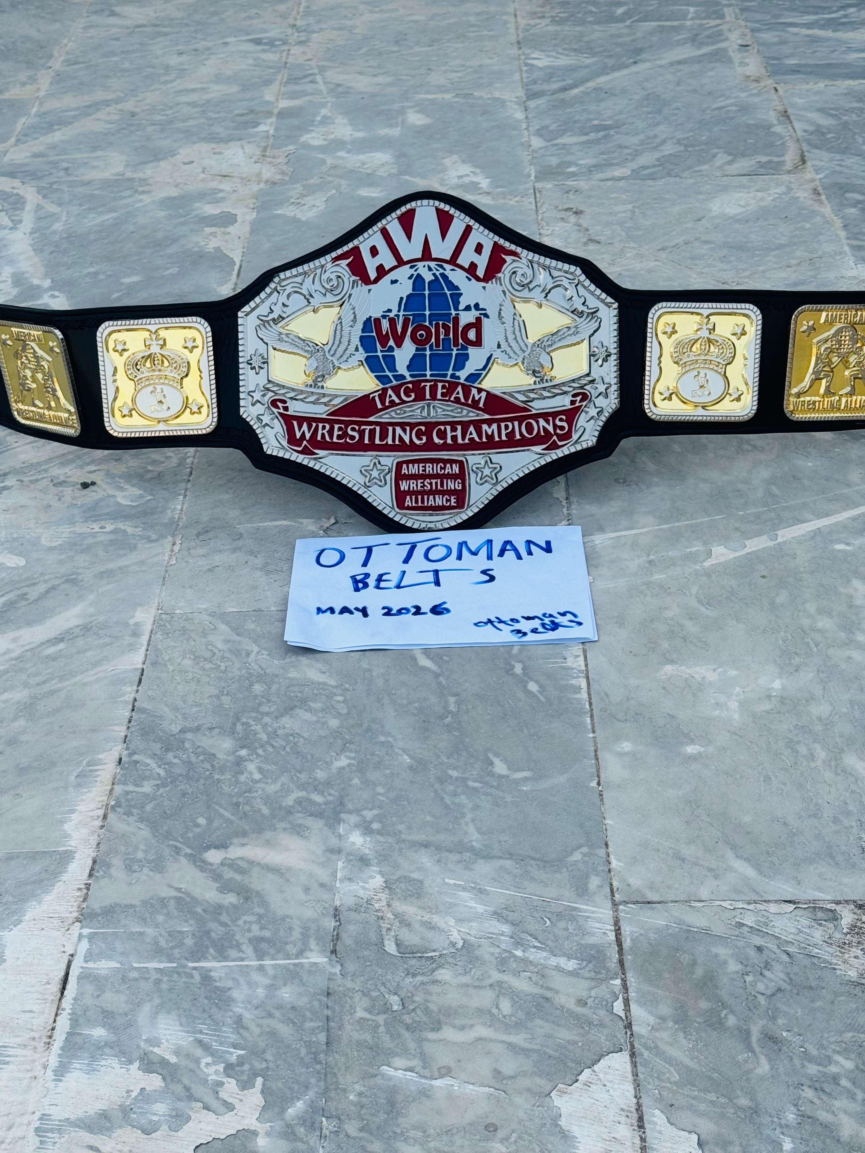 AWA World Tag Team Wrestling Championship Belt Adult Size 4mm Metal Plates CNC replica adults size