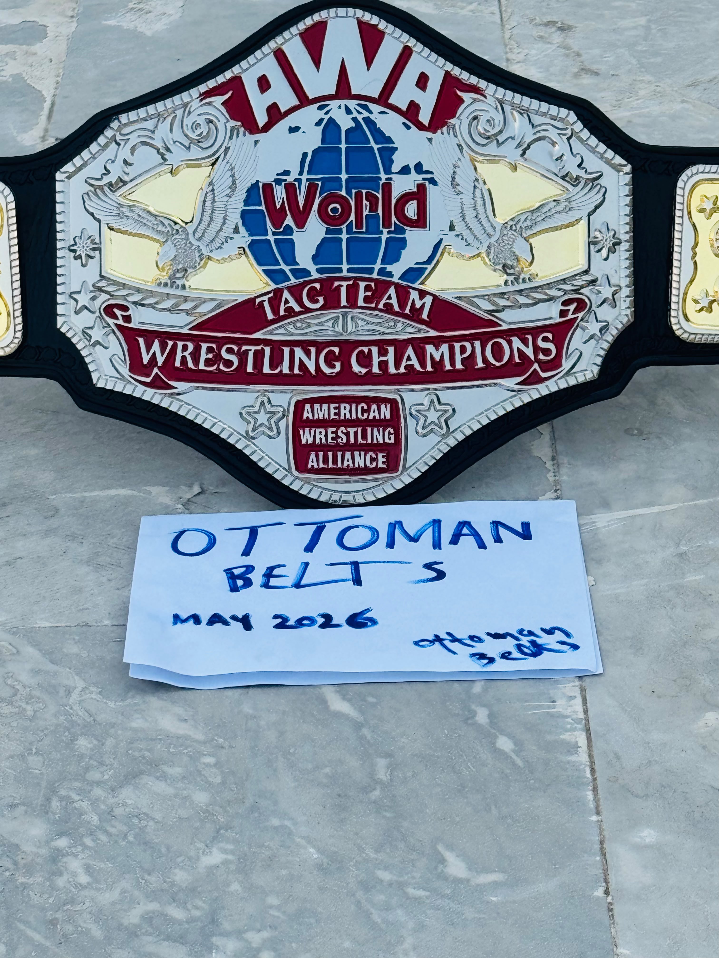AWA World Tag Team Wrestling Championship Belt Adult Size 4mm Metal Plates CNC replica adults size