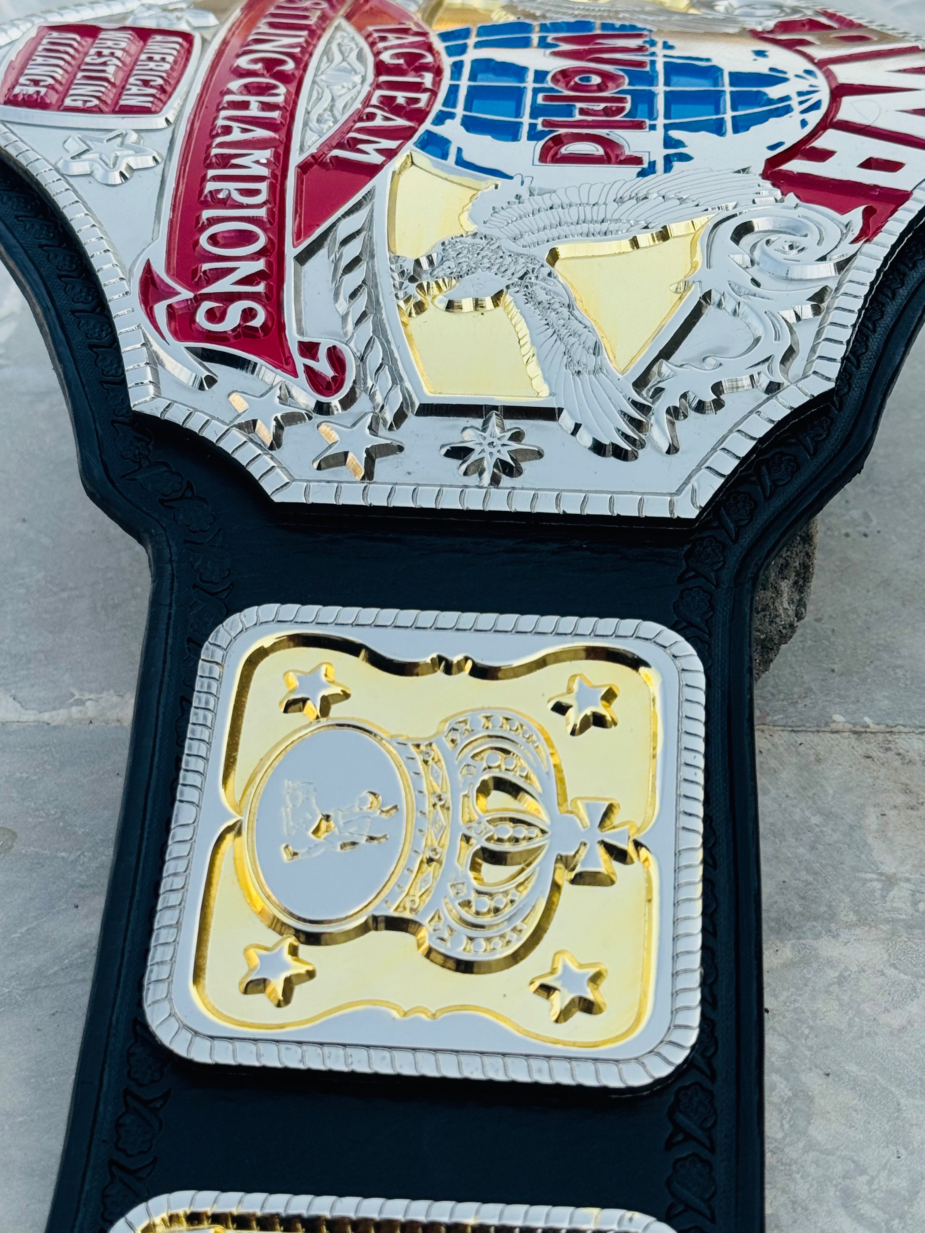 AWA World Tag Team Wrestling Championship Belt Adult Size 4mm Metal Plates CNC replica adults size