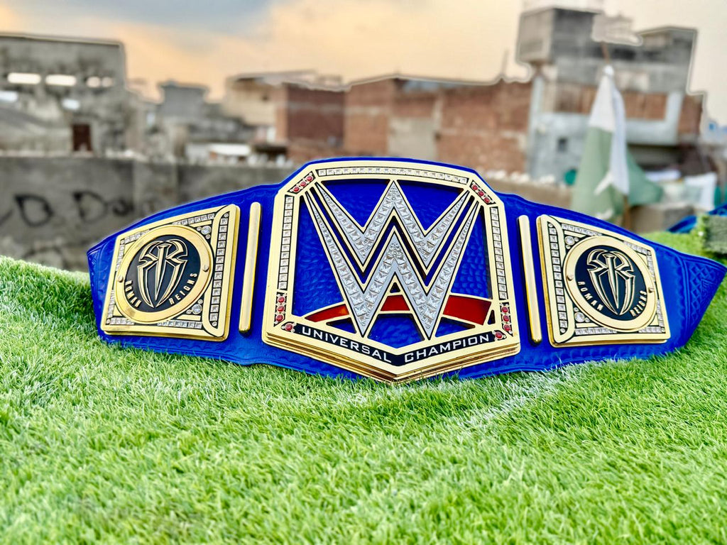 Universal Championship Wrestling Belt Premium CNC 3D  Adult Size 16MM Blue/ Roman Reigns side plates With Hand Made Leather