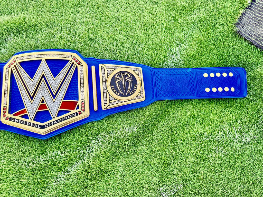 Universal Championship Wrestling Belt Premium CNC 3D  Adult Size 16MM Blue/ Roman Reigns side plates With Hand Made Leather