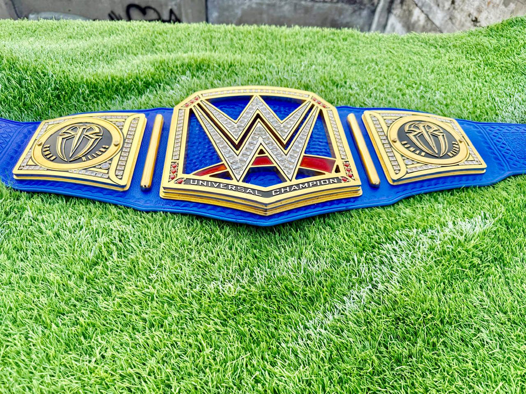 Universal Championship Wrestling Belt Premium CNC 3D  Adult Size 16MM Blue/ Roman Reigns side plates With Hand Made Leather