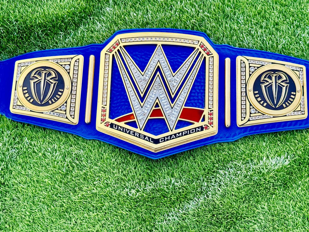 Universal Championship Wrestling Belt Premium CNC 3D  Adult Size 16MM Blue/ Roman Reigns side plates With Hand Made Leather