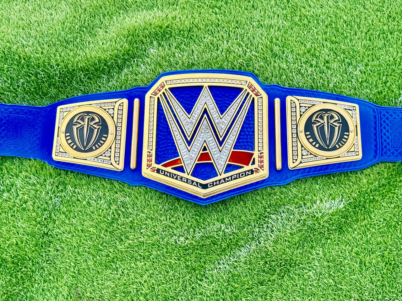 Universal Championship Wrestling Belt Premium CNC 3D  Adult Size 16MM Blue/ Roman Reigns side plates With Hand Made Leather