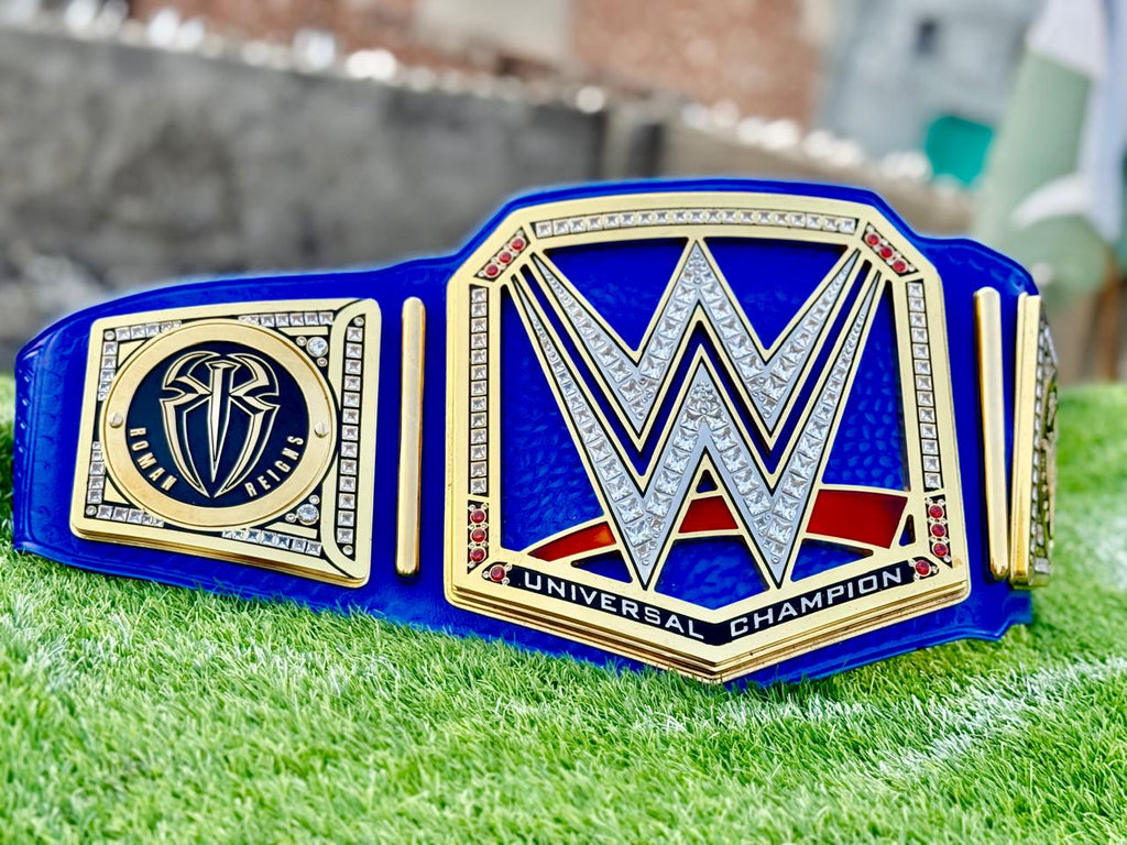Universal Championship Wrestling Belt Premium CNC 3D  Adult Size 16MM Blue/ Roman Reigns side plates With Hand Made Leather