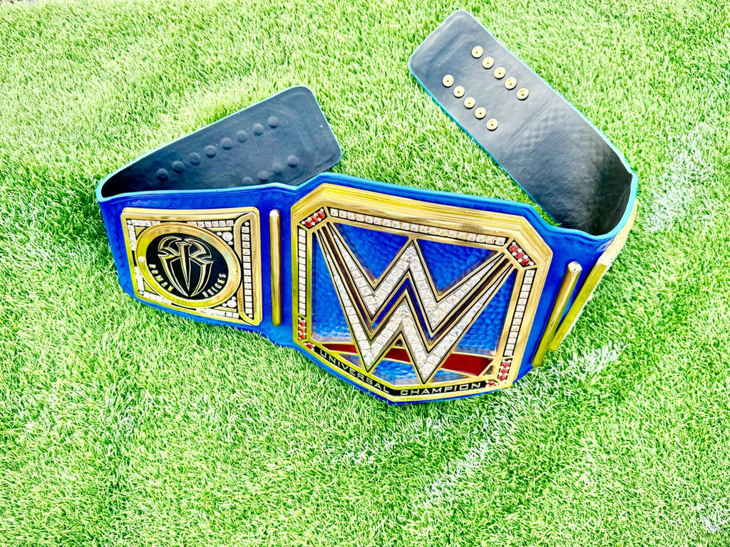 Universal Championship Wrestling Belt Premium CNC 3D  Adult Size 16MM Blue/ Roman Reigns side plates With Hand Made Leather
