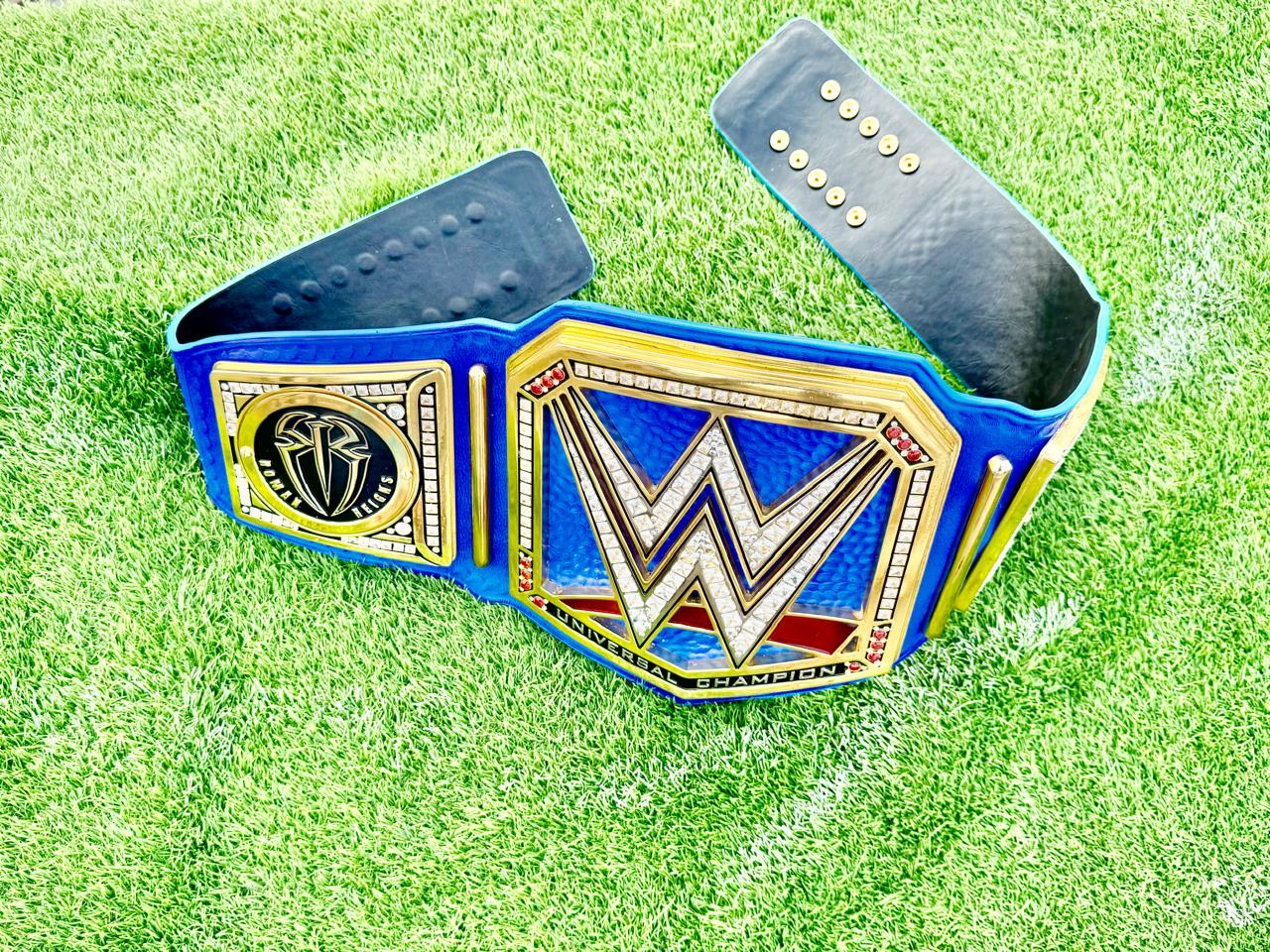 Universal Championship Wrestling Belt Premium CNC 3D  Adult Size 16MM Blue/ Roman Reigns side plates With Hand Made Leather