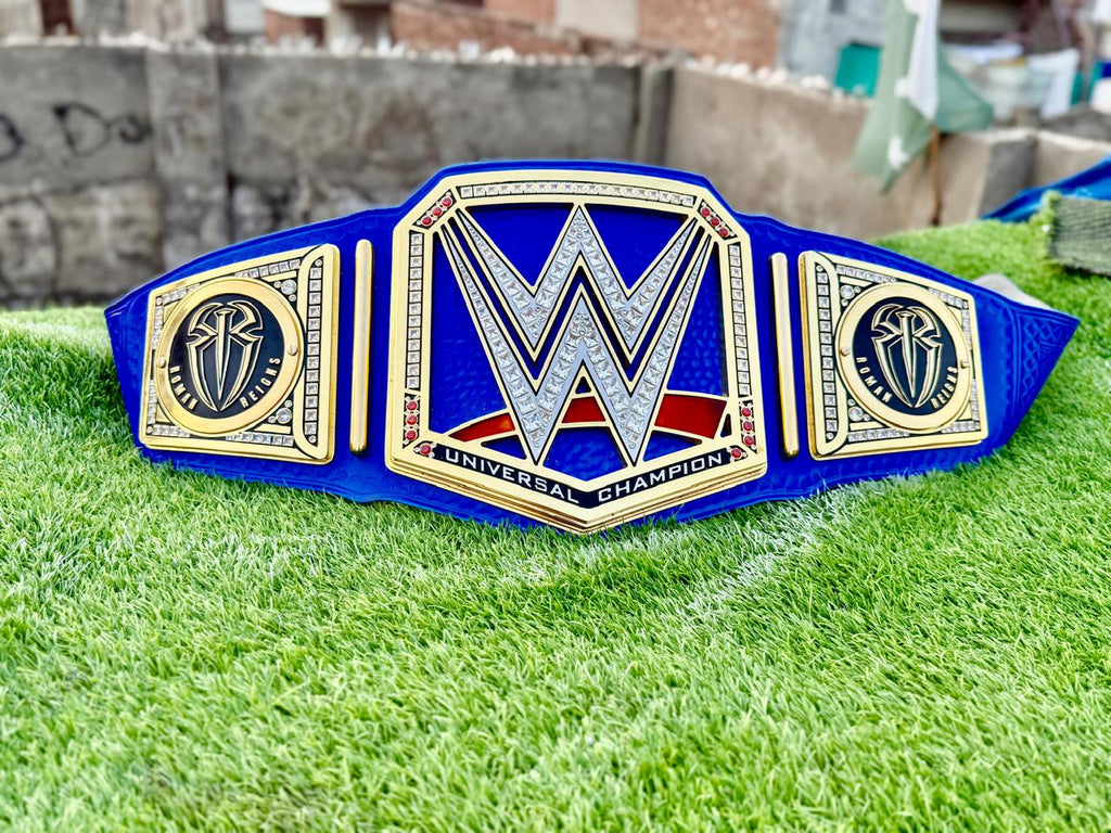 Universal Championship Wrestling Belt Premium CNC 3D  Adult Size 16MM Blue/ Roman Reigns side plates With Hand Made Leather