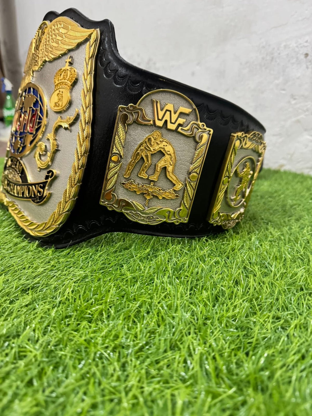 Premium CNC 3D World Tag Team Championship Wrestling Belt Adults Size Hand Texture 24K Dual Plates Real Leather hand Tooling