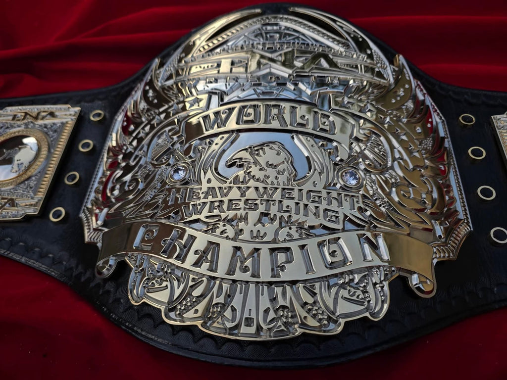 Premium CNC 3D TNA World Heavyweight Championship Belt Adult Size 4MM 24K Gold Dual Real Leather Hand Tooling