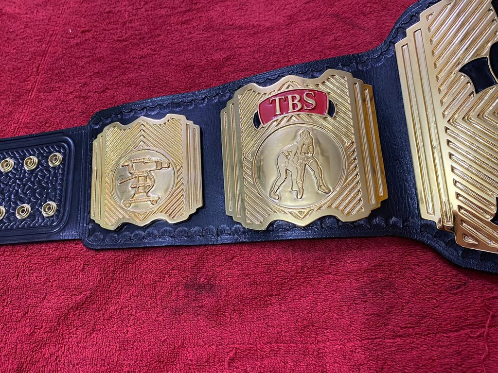 WCW Television Heavyweight 4mm Championship Belt Gold Plated Real Leather - High-Density Brass Alloy Plates