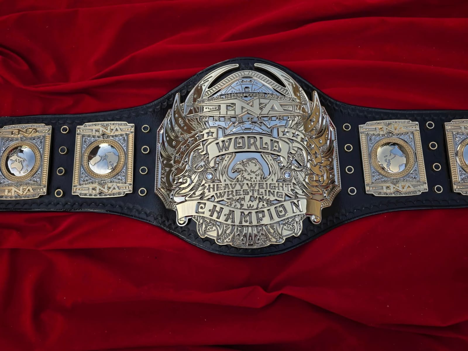 Premium CNC 3D TNA World Heavyweight Championship Belt Adult Size 4MM 24K Gold Dual Real Leather Hand Tooling