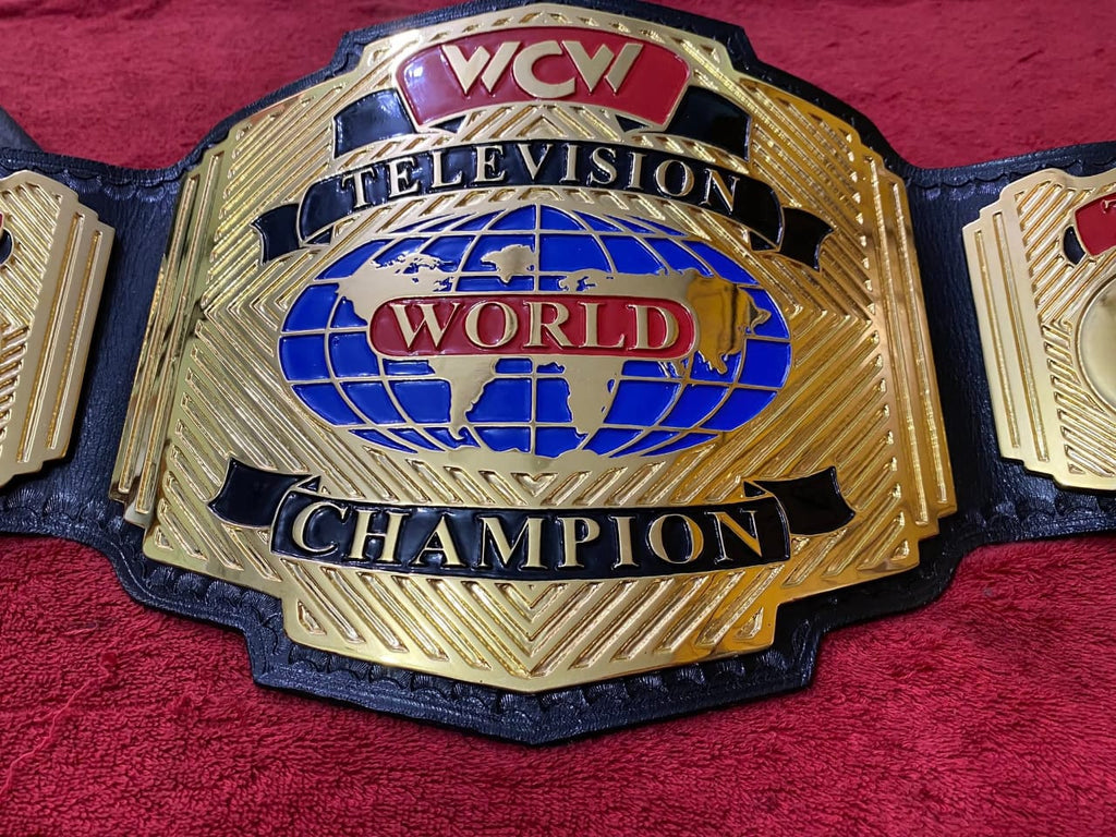 WCW Television Heavyweight 4mm Championship Belt Gold Plated Real Leather - High-Density Brass Alloy Plates