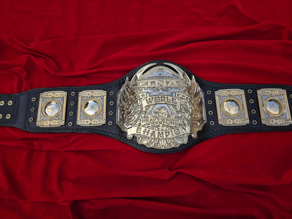 Premium CNC 3D TNA World Heavyweight Championship Belt Adult Size 4MM 24K Gold Dual Real Leather Hand Tooling