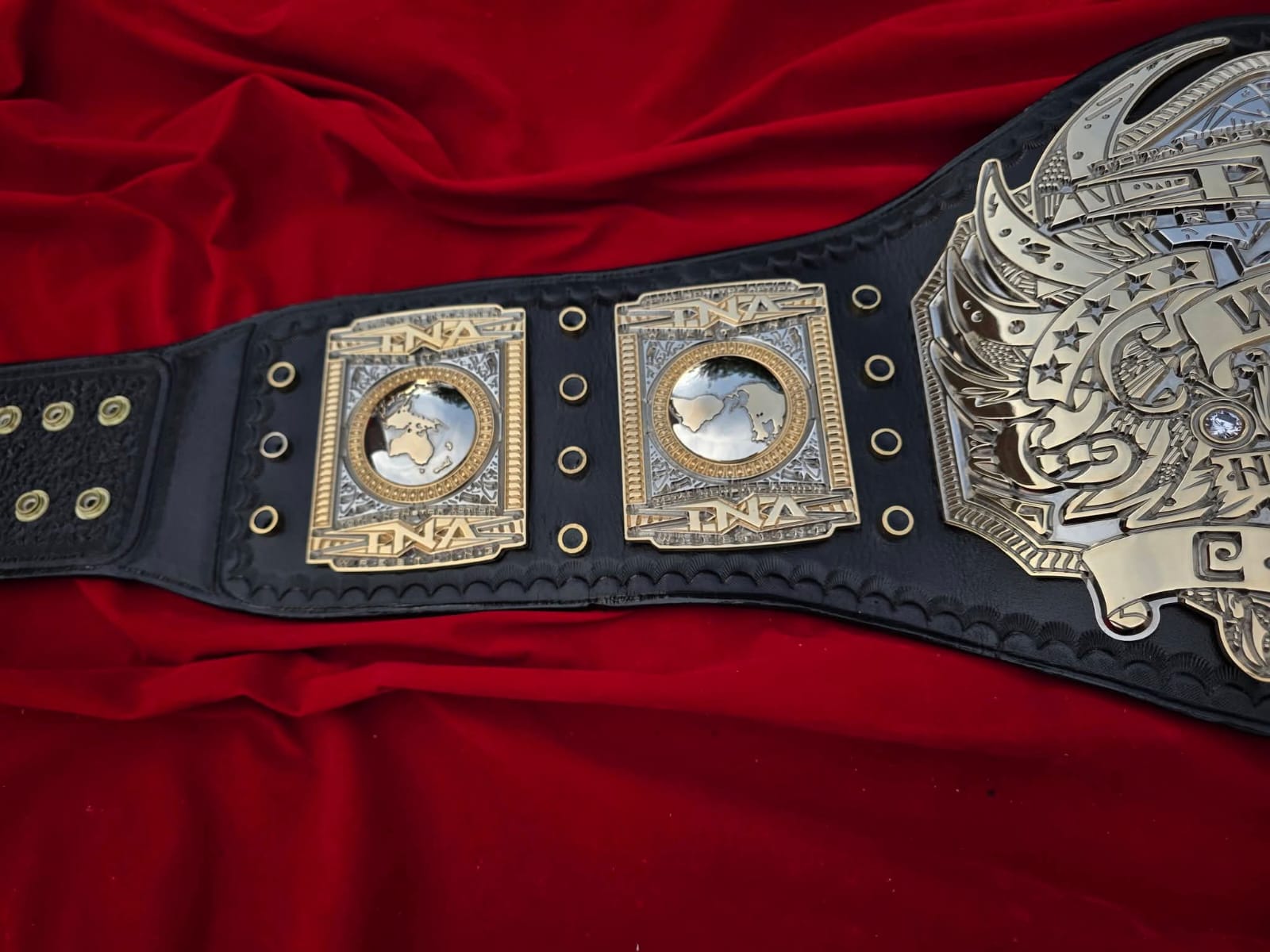 Premium CNC 3D TNA World Heavyweight Championship Belt Adult Size 4MM 24K Gold Dual Real Leather Hand Tooling