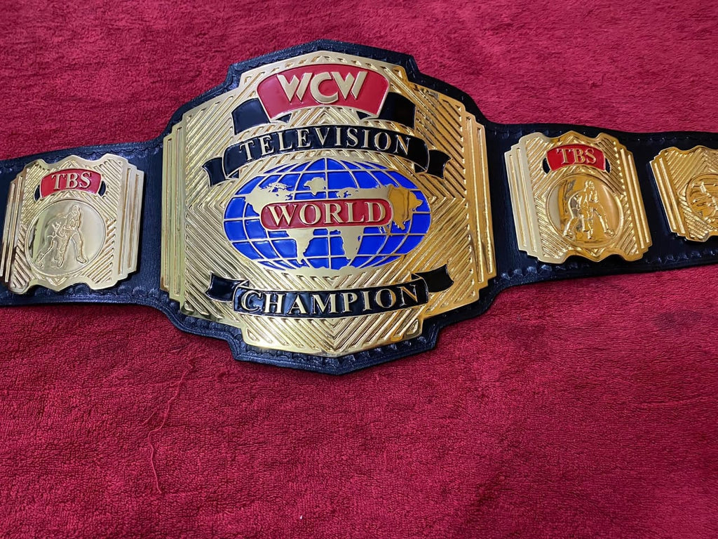 WCW Television Heavyweight 4mm Championship Belt Gold Plated Real Leather - High-Density Brass Alloy Plates