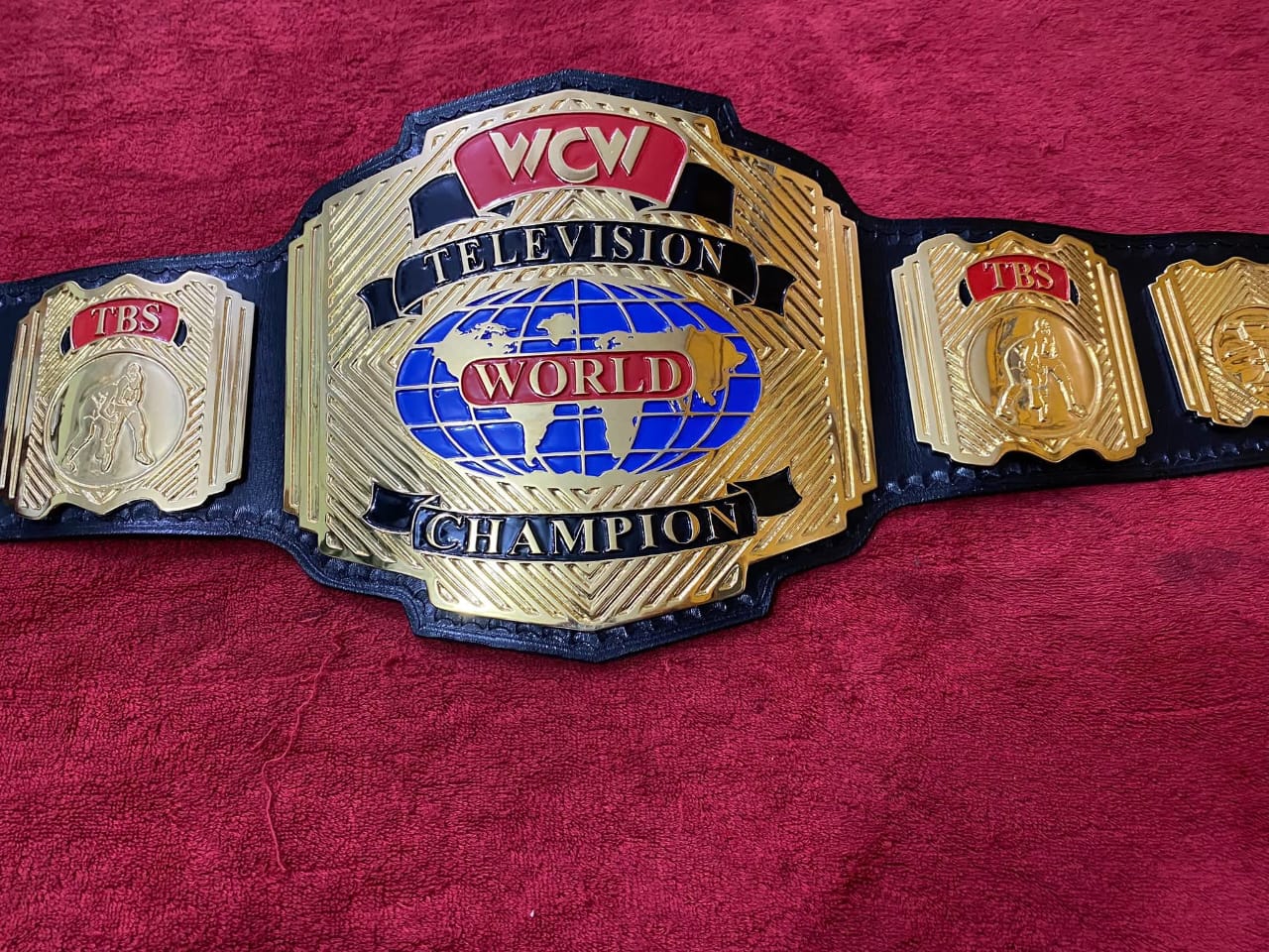 WCW Television Heavyweight 4mm Championship Belt Gold Plated Real Leather - High-Density Brass Alloy Plates