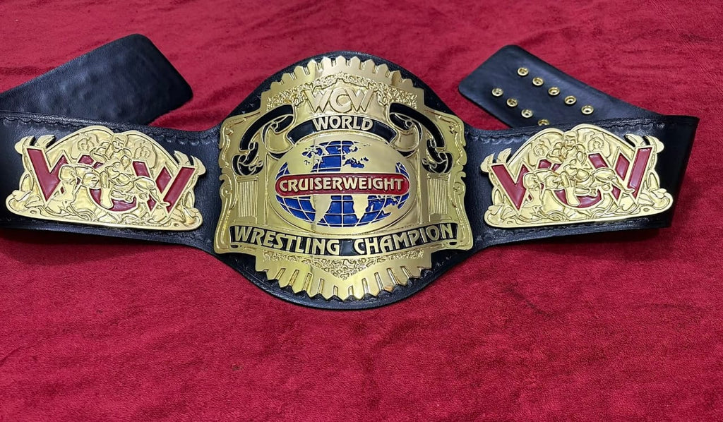 WCW Television Heavyweight 4mm Championship Belt Gold Plated Real Leather - High-Density Brass Alloy Plates