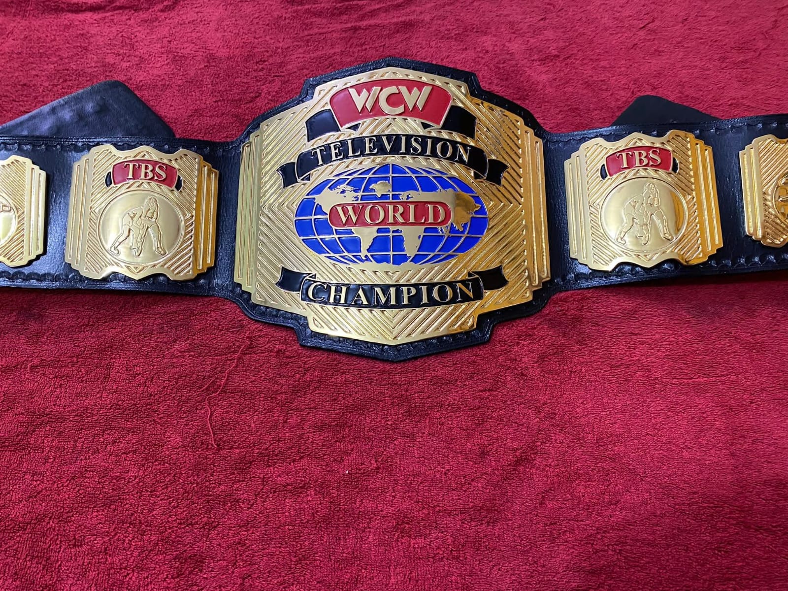 WCW Television Heavyweight 4mm Championship Belt Gold Plated Real Leather - High-Density Brass Alloy Plates