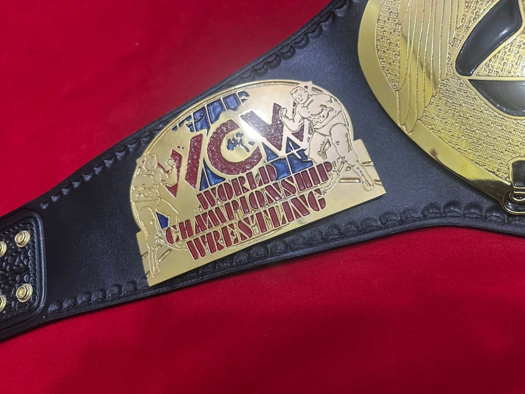 WCW Champion Belt World Tag Team World Wrestling Championship Belt 4MM Zinc Adult - Gold Plating - Genuine Leather