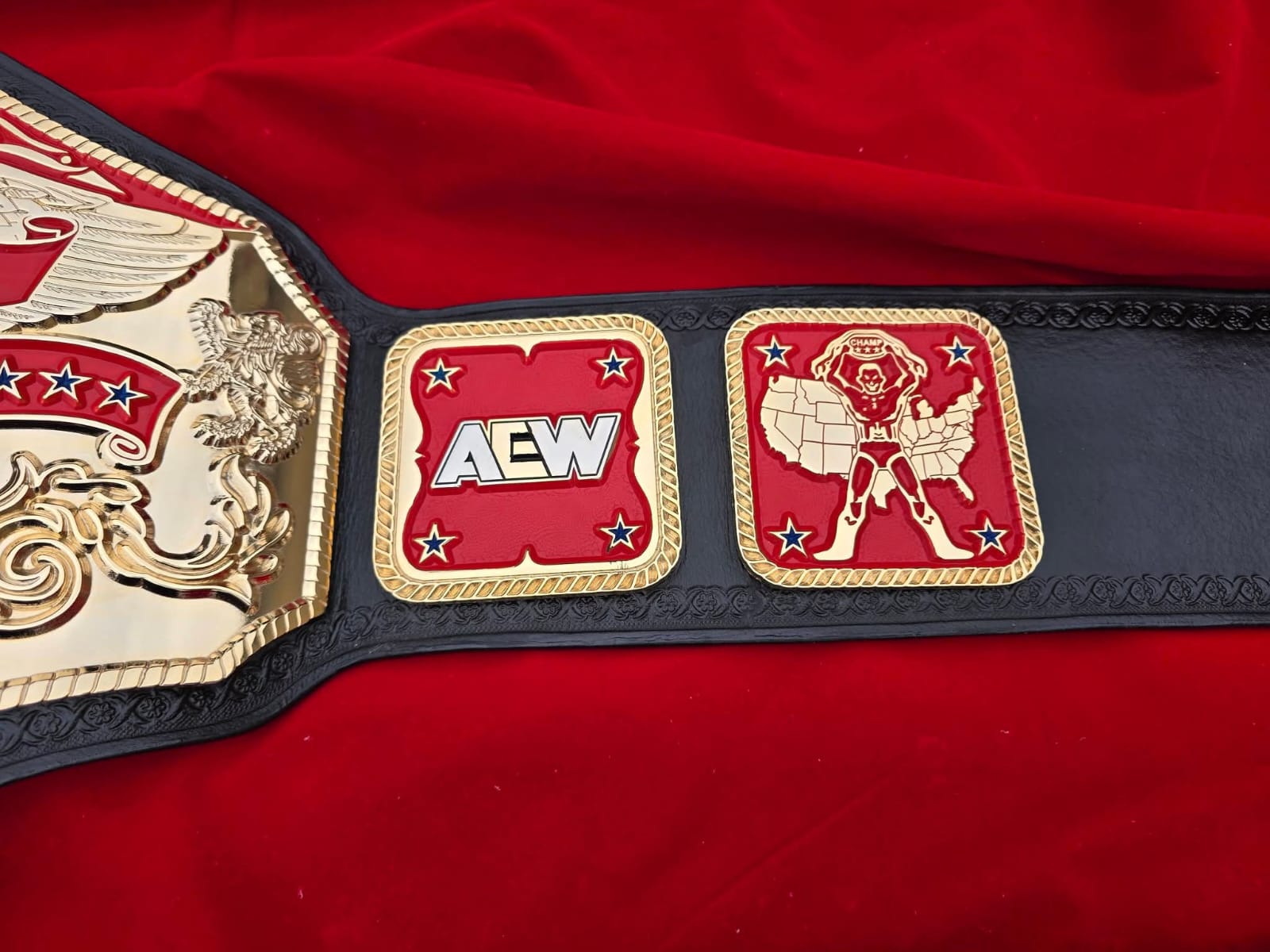 Premium CNC 3D AEW National Championship Belt Adults  4MM 24K Gold Real Leather Hand Tooling