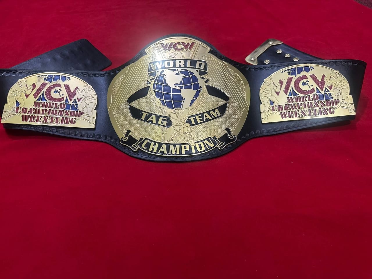 WCW Champion Belt World Tag Team World Wrestling Championship Belt 4MM Zinc Adult - Gold Plating - Genuine Leather