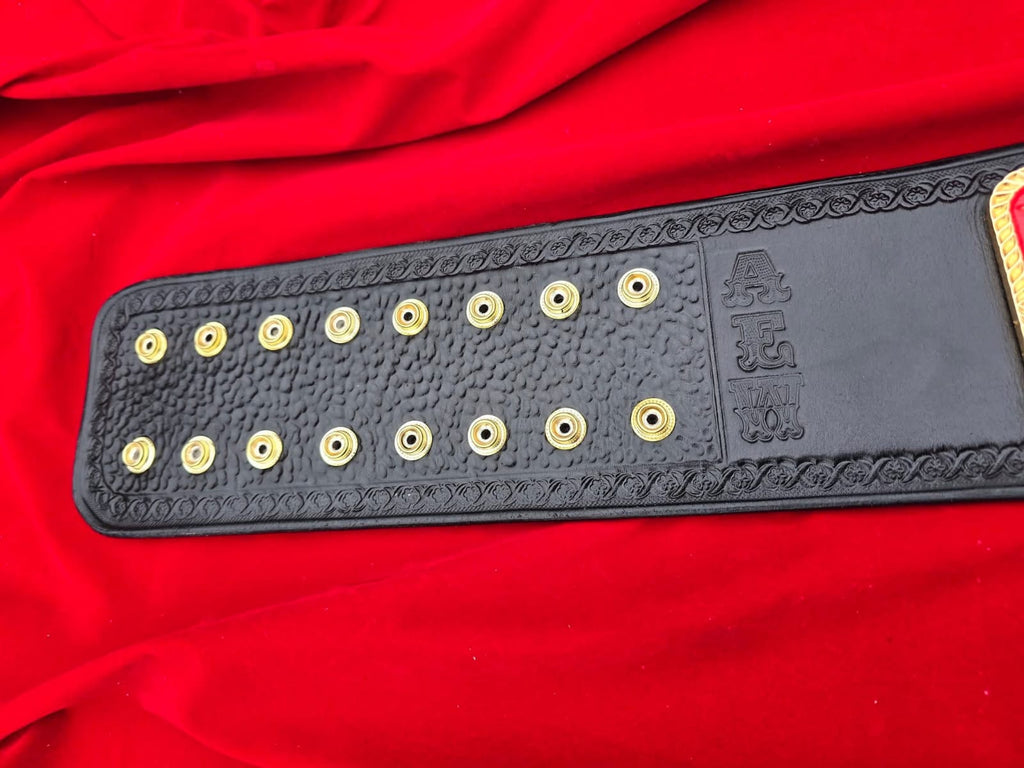 Premium CNC 3D AEW National Championship Belt Adults  4MM 24K Gold Real Leather Hand Tooling