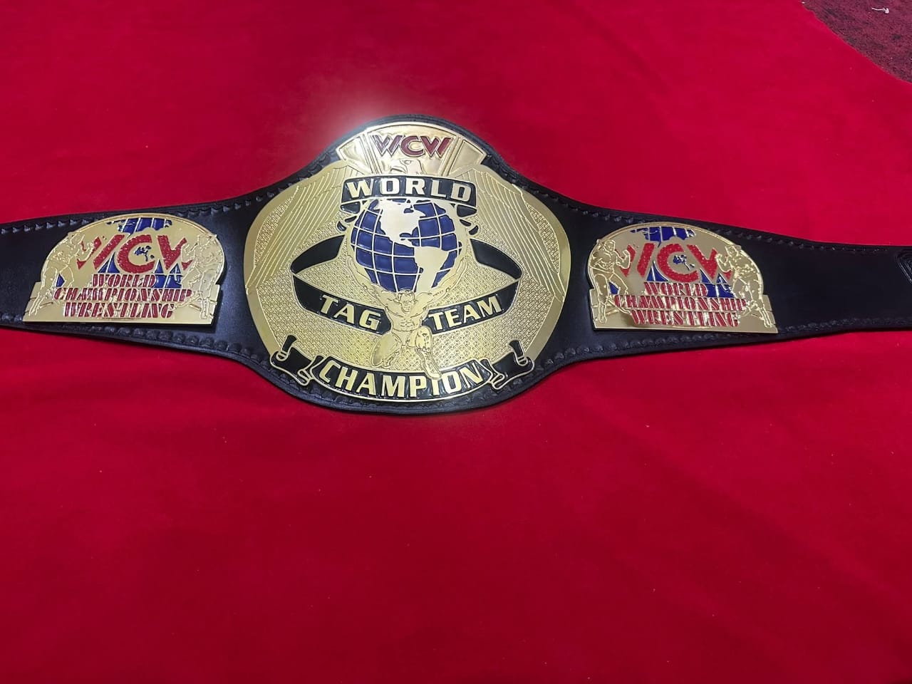 WCW Champion Belt World Tag Team World Wrestling Championship Belt 4MM Zinc Adult - Gold Plating - Genuine Leather