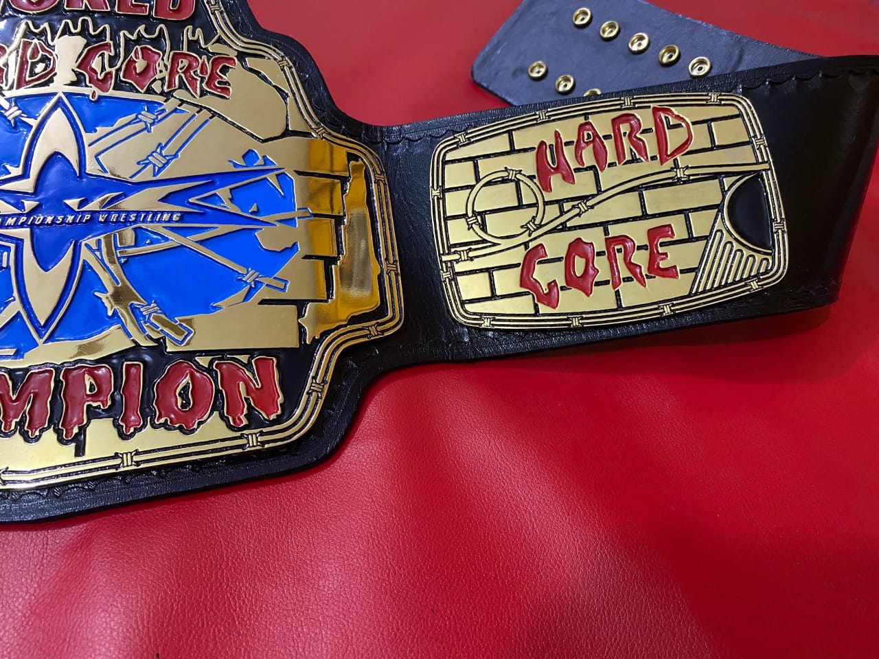 WCW World Hard Core Wrestling Belt 4mm zinc plates Real Leather Strap Replica Belt - Gold Plating - Genuine Leather