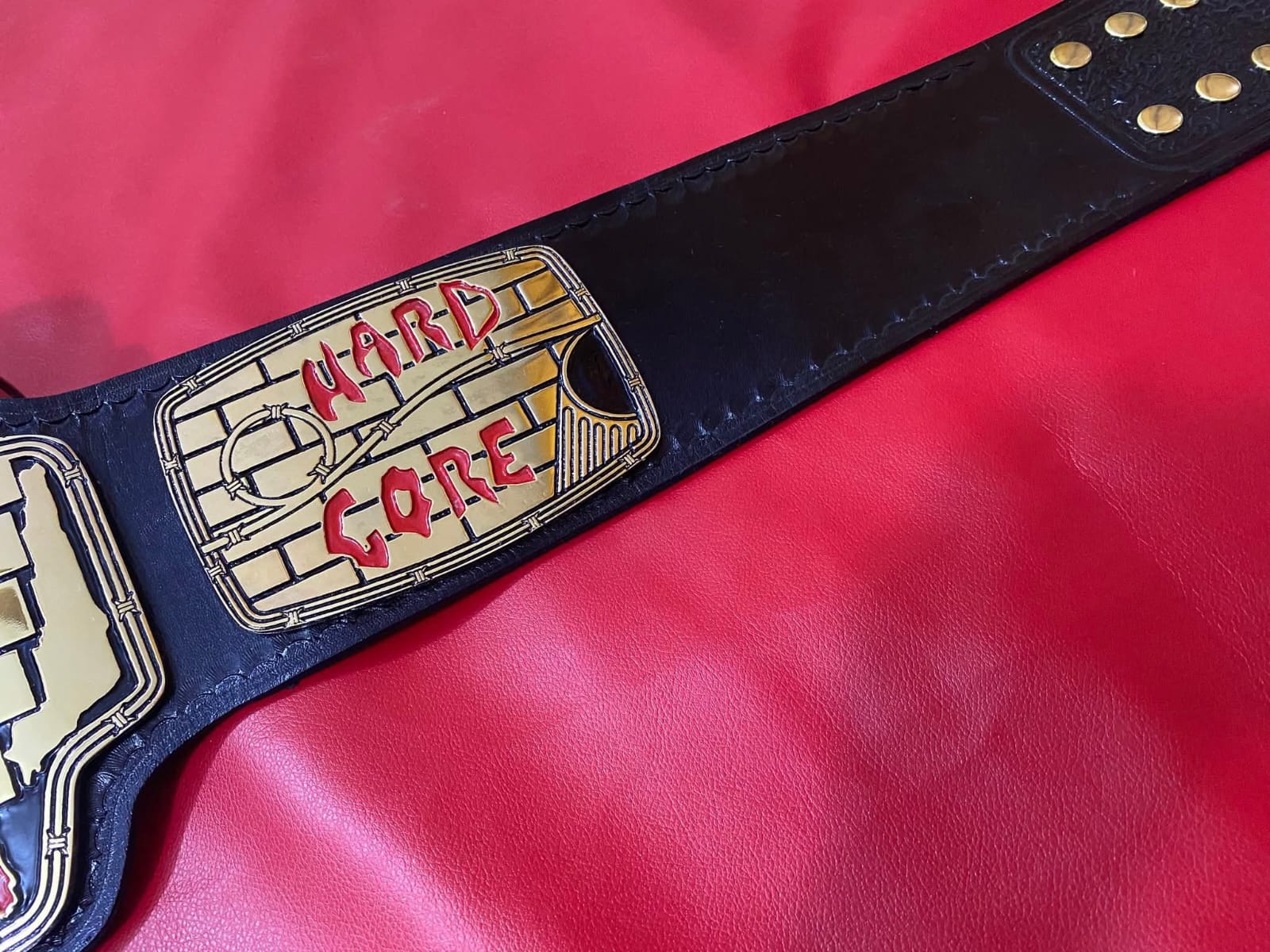 WCW World Hard Core Wrestling Belt 4mm zinc plates Real Leather Strap Replica Belt - Gold Plating - Genuine Leather