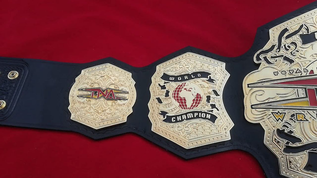 TNA International World Championship Replica | 4mm Zinc - 24k Gold– Black Leather Straps
