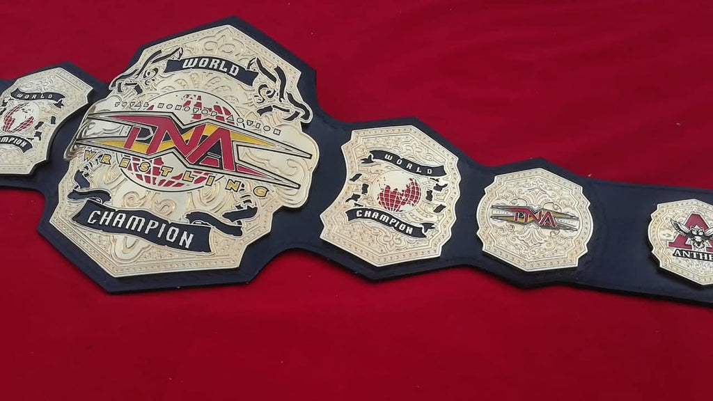 TNA International World Championship Replica | 4mm Zinc - 24k Gold– Black Leather Straps