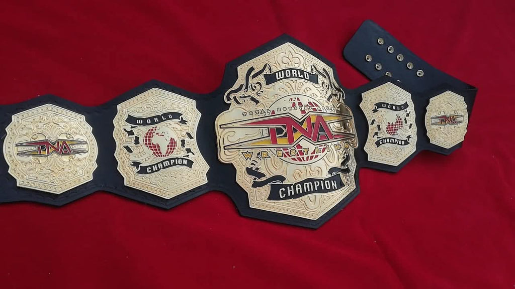 TNA International World Championship Replica | 4mm Zinc - 24k Gold– Black Leather Straps