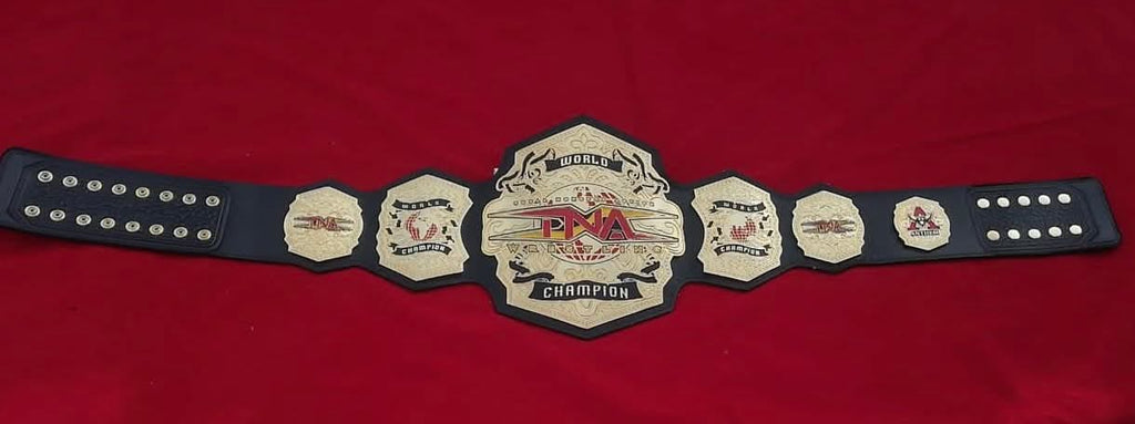 TNA International World Championship Replica | 4mm Zinc - 24k Gold– Black Leather Straps