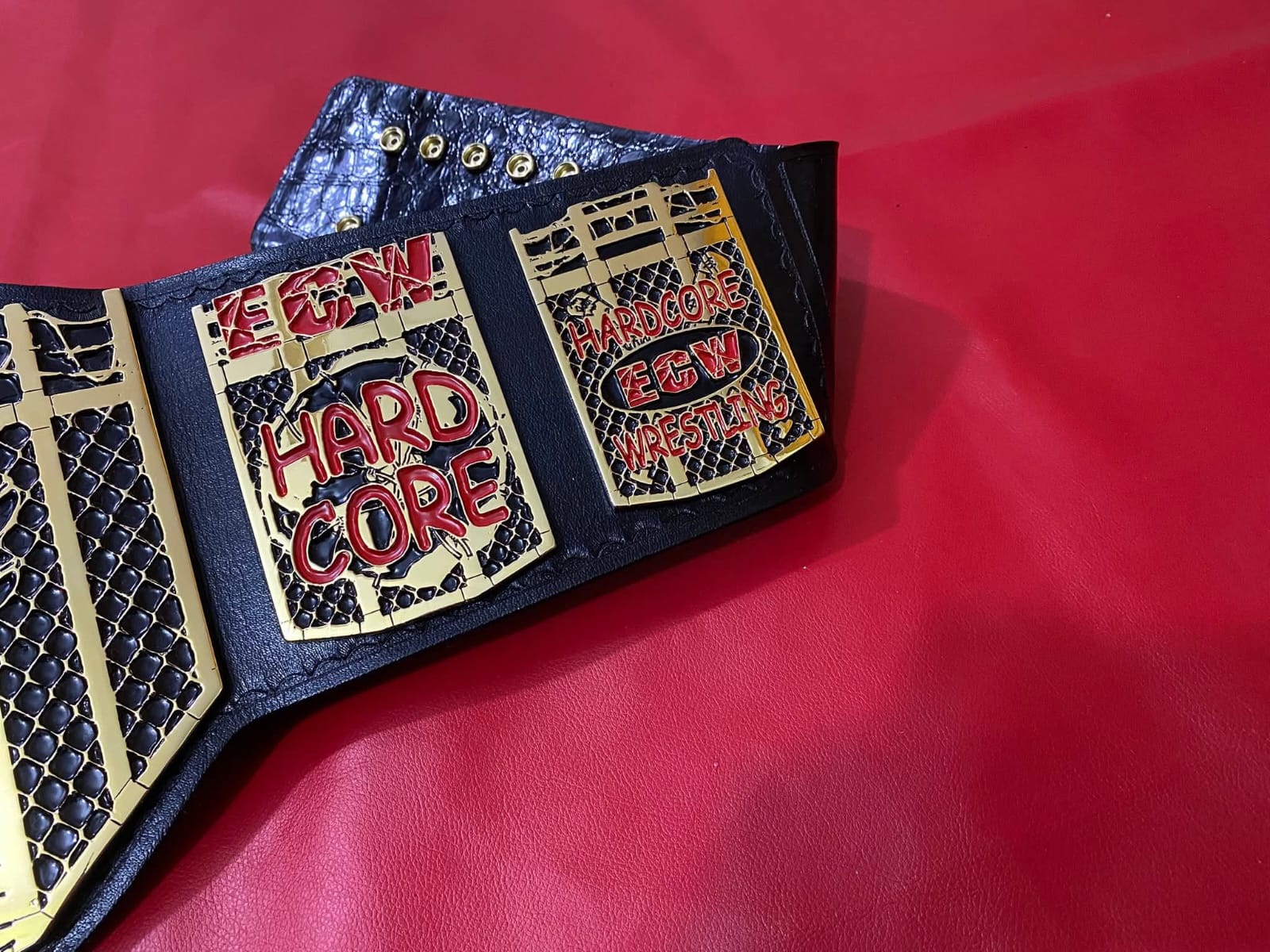 World ECW Tag Team Champions Zinc materiel 4mm thickness plates deep clean engraving upgrade cowhide floppy leather strap