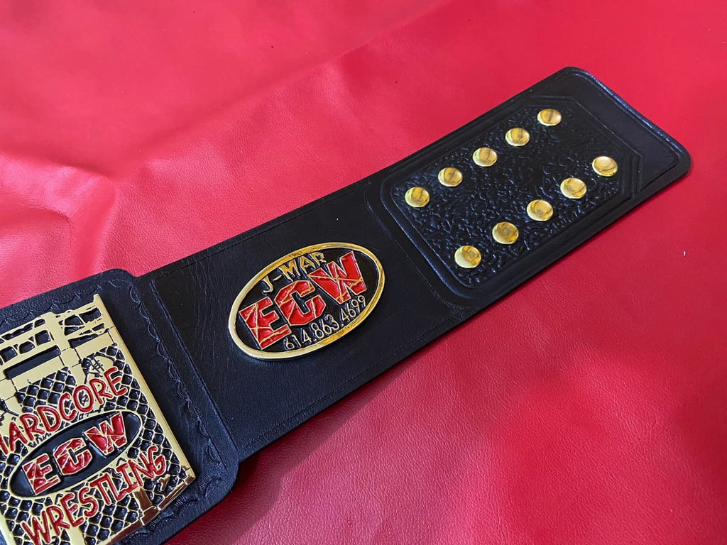 World ECW Tag Team Champions Zinc materiel 4mm thickness plates deep clean engraving upgrade cowhide floppy leather strap