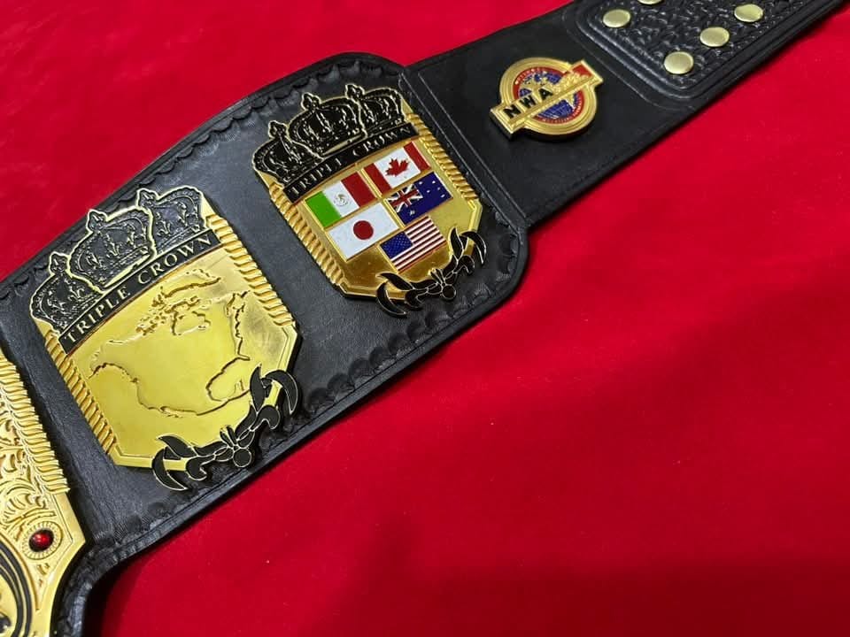 NWA Tripe Crown Wrestling Championship Belt IN 4MM Zinc 24KT Gold plated !